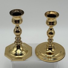 Baldwin Solid Brass Candlestick Holders Lot of 2 6” Round Octagon Bases 80s picture