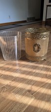 VTG Ormolu Hollywood Regency Glam Gold Brass Footed Trash Can Waste Basket picture
