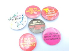 Vintage 1980s Funny Slogan Pinback Button Lot of 6 Adult Humor Drinking Party picture