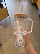 Starbucks 2026 Fall Siren Logo Glass Cold Cup Ribbed Handle 22 oz picture