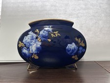 Royal Doulton Cobalt Blue Porcelain Vase with Floral Motifs and Gold Accents picture