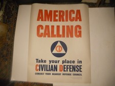 Rare Nos WW2 Orig AMERICA CALLING Civil DEFENSE Council POSTER  1941 Unused picture