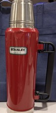 Stanley Classic 1.1 Qt Red Vacuum Bottle Folding Handle Camping EUC  - 1178 picture