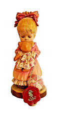 ANRI Design Valentine 6.5” Woodcarving Wake Up Kisses Girl W/Teddy Bear 200/2000 picture