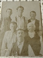 Family Group 6 Men Star Board Mount Cabinet Card Photo 1890s Vtg White Beard picture