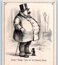 1880-90's FAT MAN CAN'T SEE HIS LITTLE DOG TOP HAT STOCK VICTORIAN TRADE CARD picture