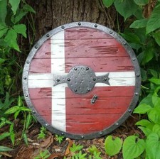 Shield Viking Battleworn Medieval Authentic Larp Wooden Norse Round 24 Denmark picture