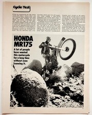 Honda MR175 Motorcycle July 1975 Vintage Magazine Print Article picture