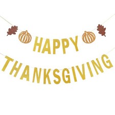 Gold Happy Thanksgiving Banner Happy Thanksgiving Party Banner Decorations fo... picture
