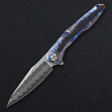 CH KNIVES Wartex Folding Knife 3.5 Damascus/Elmax Steel Blade Titanium/CF Handle picture