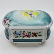Vintage Giraud Limoges Porcelain Dove & Flower Bouquet Footed Trinket Box France picture