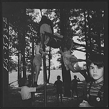 Photo:Children on Monkey Bars Playground 1960s Boy Portrait picture