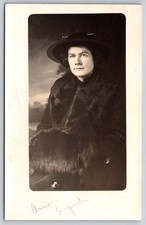 Studio Portrait Woman Annie Angrick In Thick Fur Coat Muff Hat Hatpin RPPC picture
