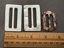 LOT OF 3 SMALL MOP ABALONE SHELL BELT BUCKLE EMBELLISHMENTS VTG picture