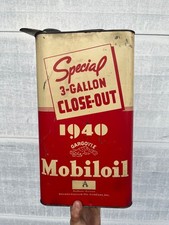 RARE Vintage Mobiloil Wadhams 1940 Close-Out 3 Gallon Motor Oil Can Gargoyle picture