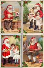 Lot of 4 Antique Santa Claus Christmas Postcards Victorian Children~Toys~s588 picture