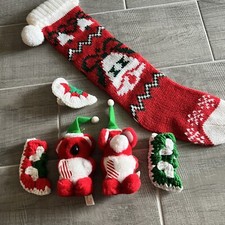 Vintage 70’s 80’s Christmas Lot Stockings Plush Minis Handmade Crochet Holiday picture