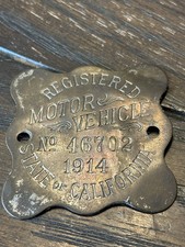 Antique California 1914 DMV registered motor vehicle badge #46702 picture
