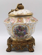 VTG JUWC 1897 United Wilson Hand Painted Porcelain & Bronze Metal Gold Gilt Jar picture