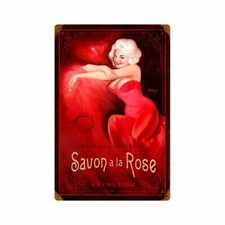 RISQUE PINUP SAVON A LA ROSE PARIS EXTRA FINE HEAVY DUTY USA MADE METAL ADV SIGN picture