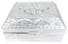 Vintage 1950s Silver Tone Metal Trinket Box Made In Japan Signed picture