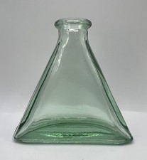 Hand Blown Triangle Shape Bottle Aqua Green Glass Vintage - 3.75” picture