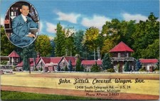 Postcard MI Taylor John Zittel's Covered Wagon Inn Route 24 Cabins 1940s S16 picture
