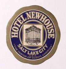 Hotel Newhouse Salt Lake City Utah c1940s Luggage Travel Label 4