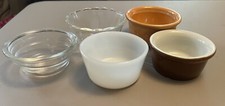 Custard or Sauce Cups Ramekins Lot of 5 - Hall Glasbake FireKing Oven Serve Vtg. picture