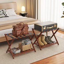 BAMBOOHOMIE 2 Pack Bamboo Luggage Rack Guest Room, 26.77