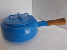 Dansk Kobenstyle Blue 1.5 Qt Saucepan w/Trivet Lid Teak Handle France picture