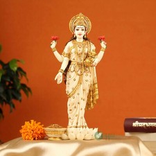 Lakshmi Standing Statue Hand Painted Marble Goddess Laxmi Statue 10 Inches picture