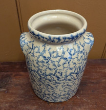 VTG RRP Robinson Ransbottom Pottery  Blue Spongeware 2 qt Canister Crock Jar picture