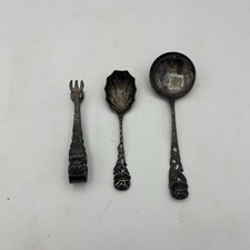 Vintage Set of 3 800 - 90 - Rose Design Sugar Tongs  And 2 Spoons picture