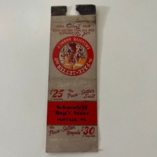 Schoenfeld Dep't Store Portage PA Vintage Matchbook Cover SMB25-6 picture