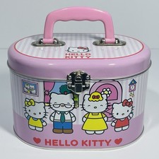 New Hello Kitty Pink Family Oval Metal Lunchbox Tin Case picture