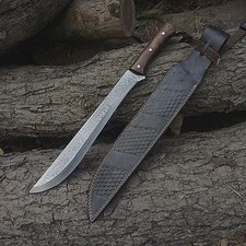 Handmade Damascus Bolo Knife Wood Handle with Sheath Artisan Collectible Gift picture