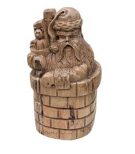 SANTA CLAUS CHIMNEY GIFTS Hand Carved WOODEN RARE SCULPTURE 14.5