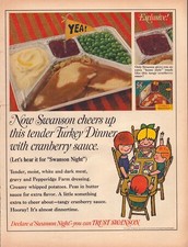 1968 Swanson TV Dinner Print Ad Cheers Up Turkey Peas Cranberry Sauce picture