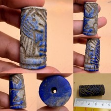 Near Eastern Old Intaglio Seal Stone Anima Carved Lapis Lazuli Bead Stamp picture