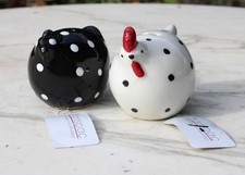 Ceramic Black & White Round Bodied Chickens Salt And Pepper Shakers Transpac picture