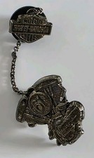Vintage Harley Davidson V-Twin Engine 61 Pin Bar & Shield Logo Chain Lapel Pin picture
