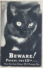 Vintage Beware Friday the 13th Your Ace Jinx Protector Black Cat Postcard-Unused picture