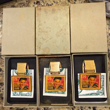 Three (3) Elvis Presley Modern Music-Themed Metal Money Clip, Gold/Multicolor picture