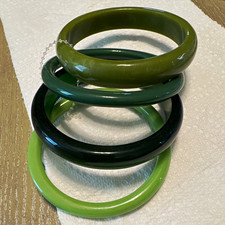 Vintage Green Shades Bakelite Bangle Bracelet Set Lot - Bakelite Jewelry picture