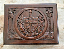 RAREST VINTAGE CIGAR HUMIDOR Wooden REPUBLIC TREE SHIELD 1920s EMPTY MACHADO picture