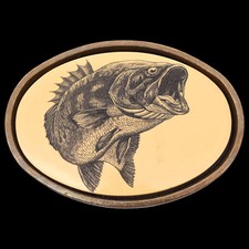 Solid Brass Bass Fish Vintage Belt Buckle W/Acrylic Insert by BTS [ca. 1980s] picture
