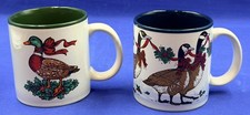 Vintage 1987 Potpourri Press Christmas Duck Geese Mugs Set of 2 Korea picture