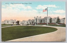 Vintage San Diego Postcard The High School Posted April 1924 US Flag Patriotic picture