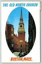 BOSTON MASSACHUSETTS MA THE OLD NORTH CHURCH TOWER CARS VINTAGE 1963 POSTCARD picture